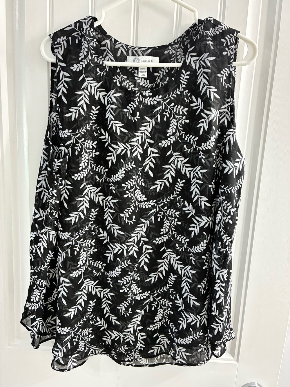 Cristina B Black Floral-Leaf Sleeveless Tank